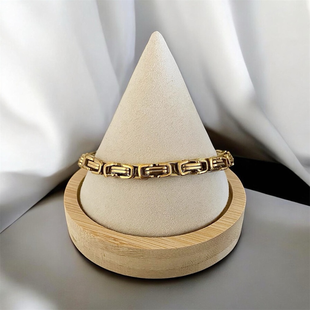 Byzantine Stainless Steel Gold Plated 9 inches, 7mm bracelet -Gold - Picture 2 of 9